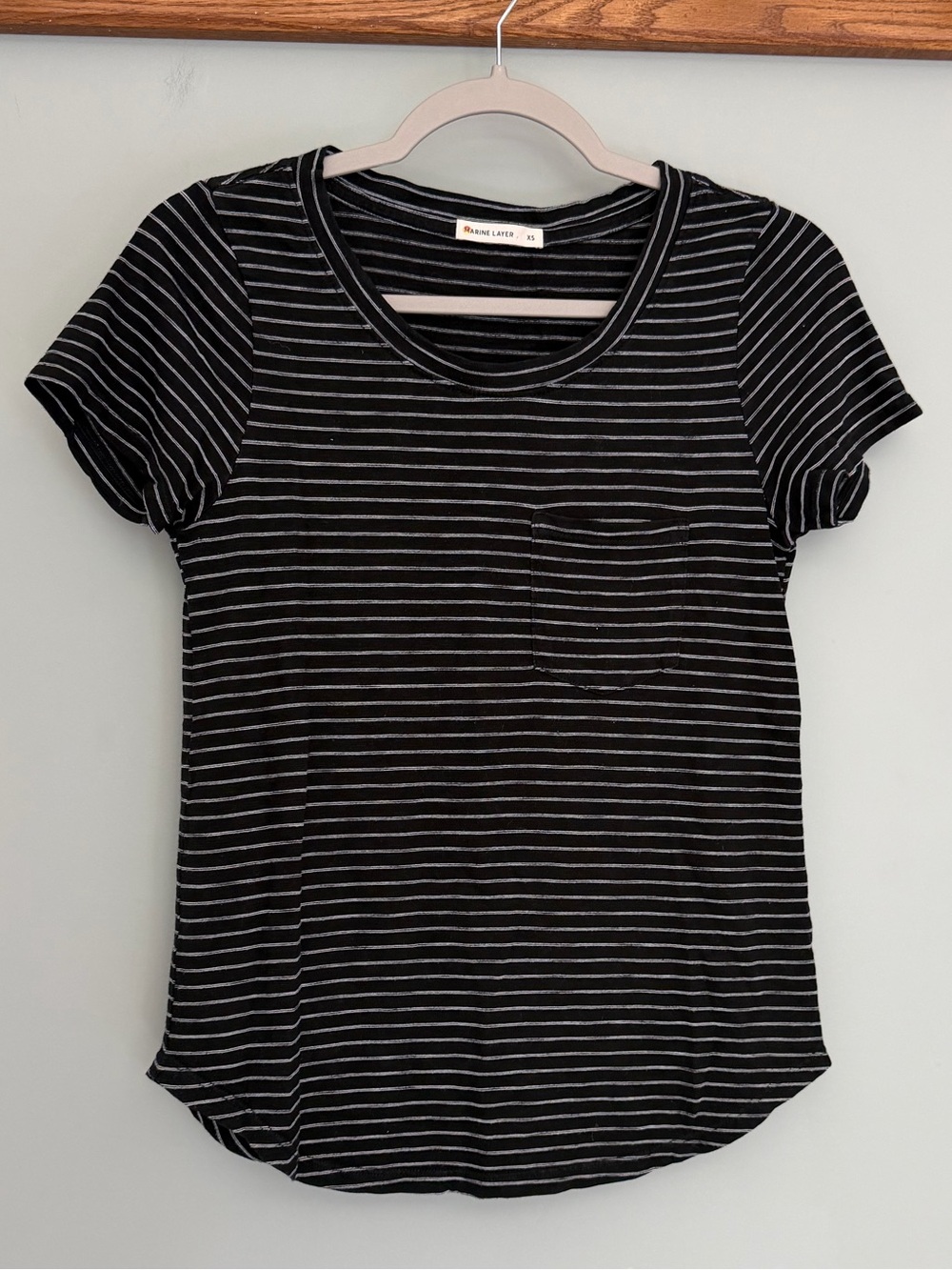 Marine Layer Boyfriend Saddle Black White Stripe Short Sleeve Tee Shirt